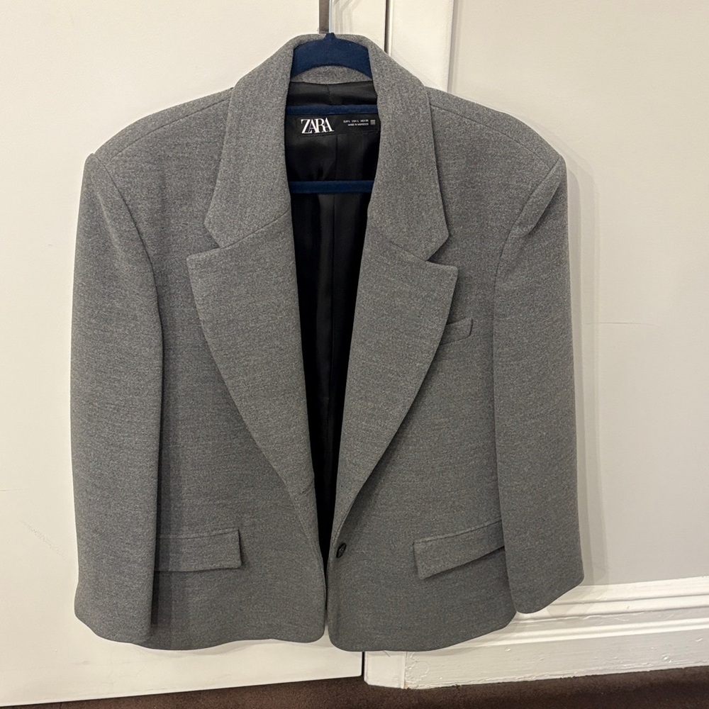 Zara gray winter blazer size large white